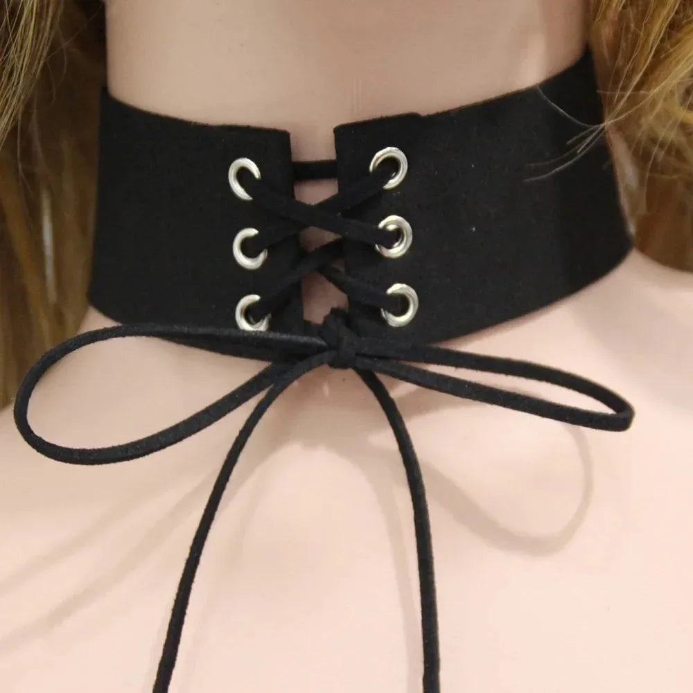 Sexy Harajuku Lace Up Anime Jewelry Velvet Leather Vintage Punk Gothic Choker Necklace for Women Girl Jewelry Gift