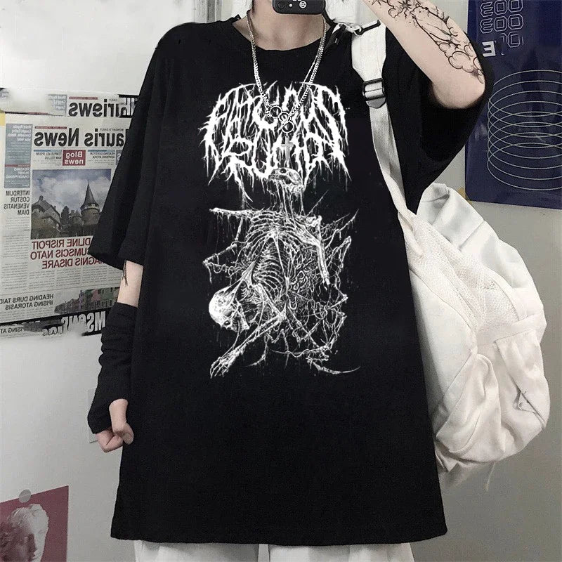 T Shirt Women Goth Harajuku Aesthetic Oversized T-shirt Punk Dark Grunge Streetwear Gothic Top T-shirts Y2k Clothes