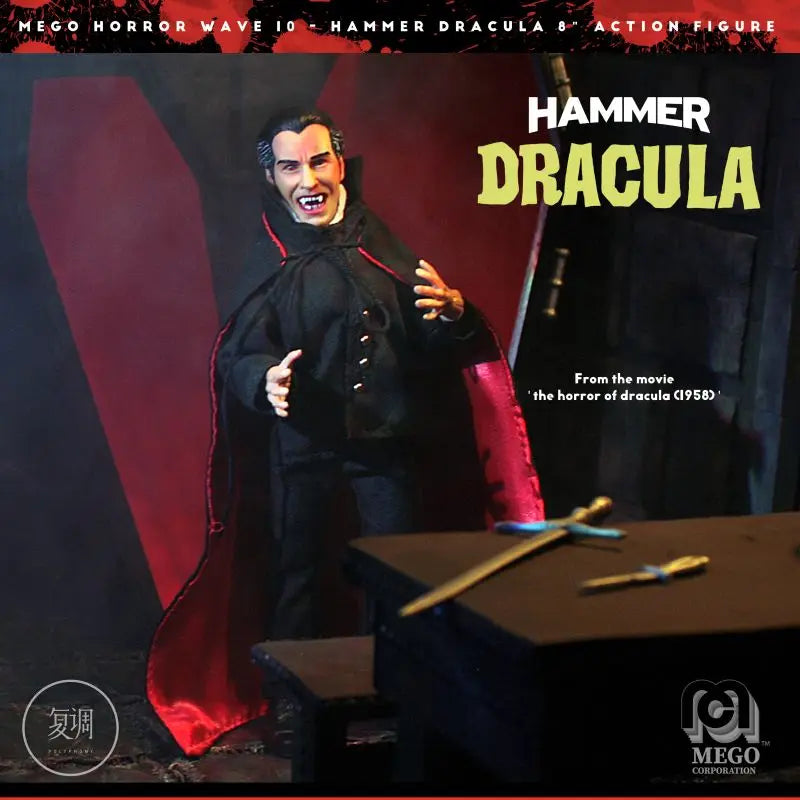 In Stock Mego Hammer Horror Movie Dracula 8-Inch Movable Hanging Card Gift