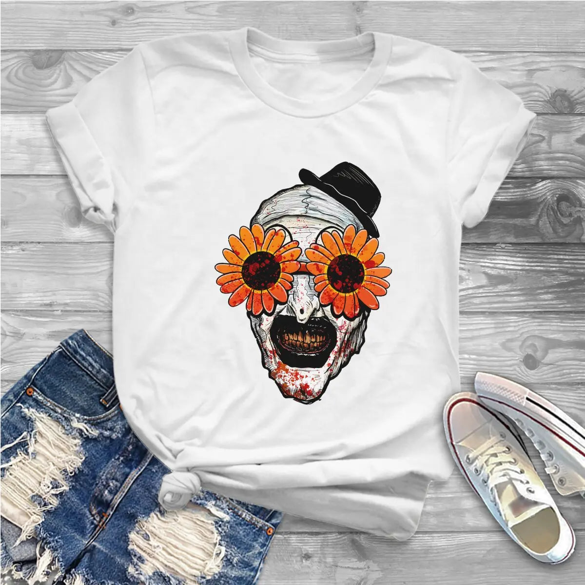 Sunflower Sunglasses Terriefer Slasher Movie Women T Shirt Punk Unisex Polyester O-Neck TShirt Harajuku