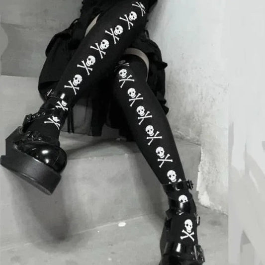 Skull Bat Gothic Dark Long Sexy Stockings Women spider Harajuku Emo Alternative Tights Lingerie Skin Thigh High Garters Hosiery