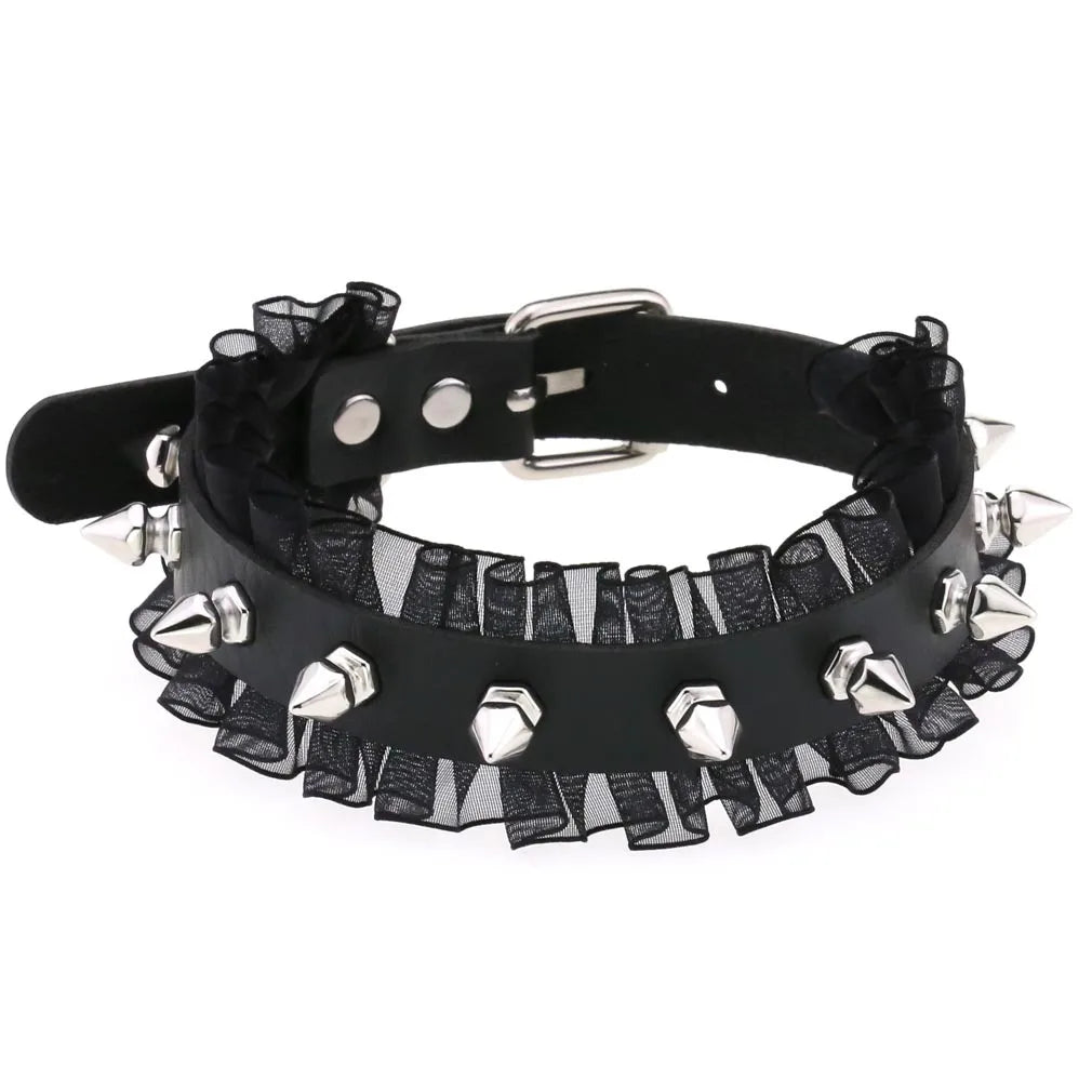 Leather Spiked Choker Punk Collar Women Men Rivets Studded Chocker Chunky Necklace Goth Jewelry Metal Gothic Emo Accessories