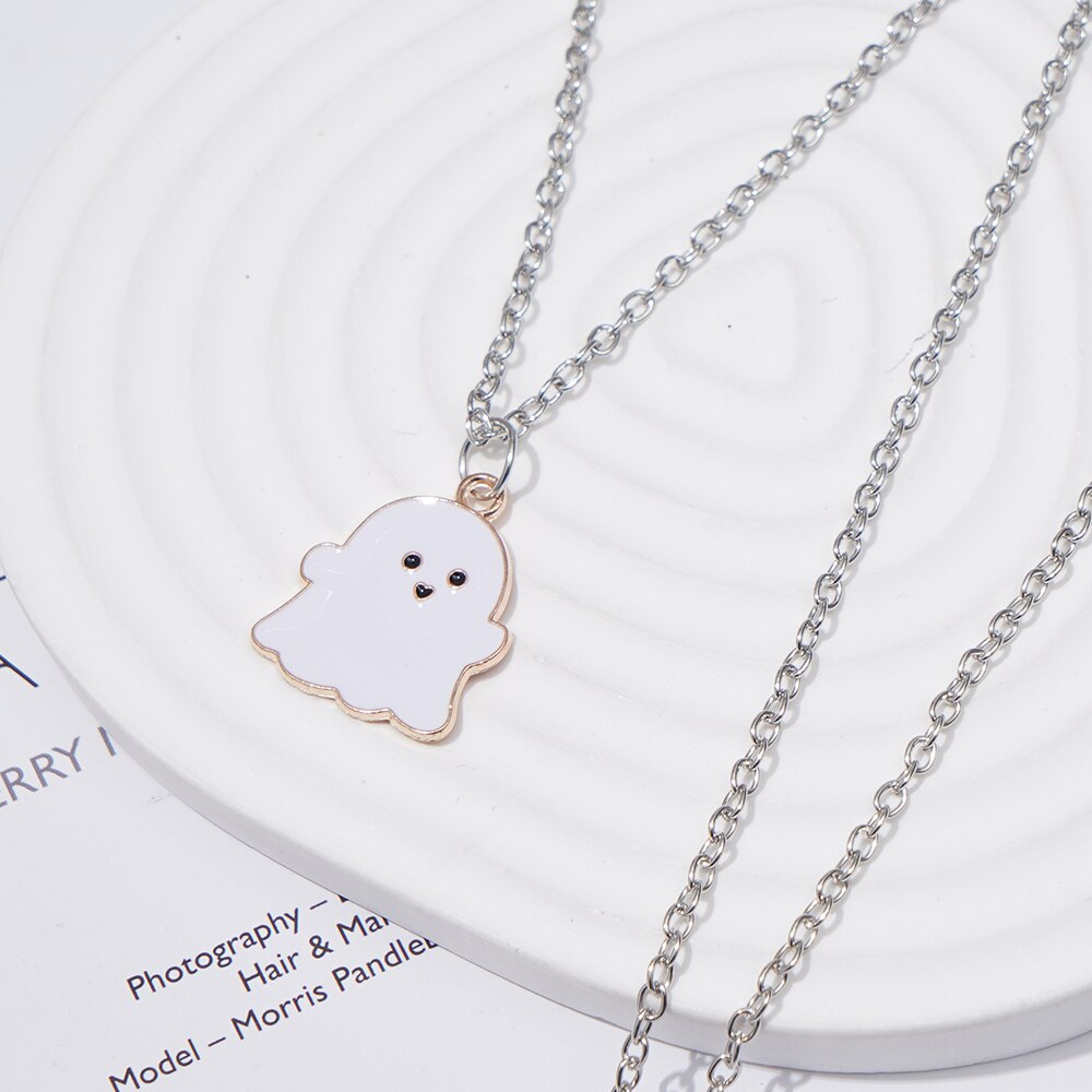 Cute Black And White Ghost Pendant Necklaces For Women Men Best Friend Lovely Ghost Pendant Couple Necklace