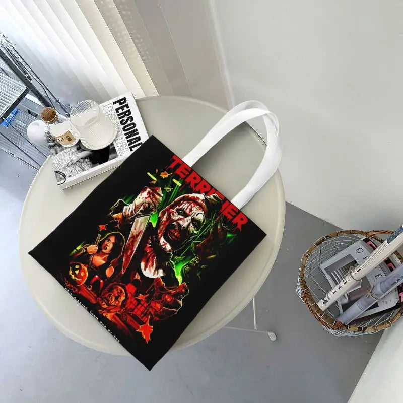 Cute Printing Terrifiers Movie Art Horror Slasher Halloween Tote Shopping Bag Portable Canvas Shoulder Shopper Handbag