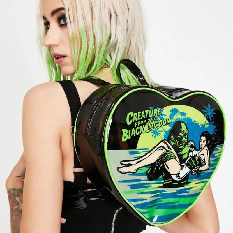 Creature Black Lagoon Backpack Rocky Horror Picture Show Bag Gothic Fashion Heart Shape Backpack Shoulder Bag Women Kids Gifts