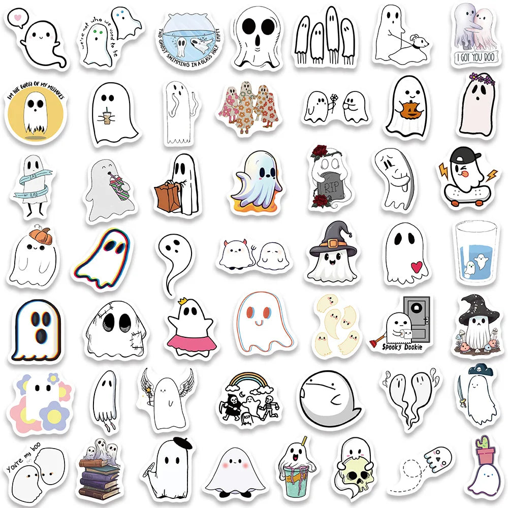 100PCS Cute Ghost Stickers Funny Cartoon Decals