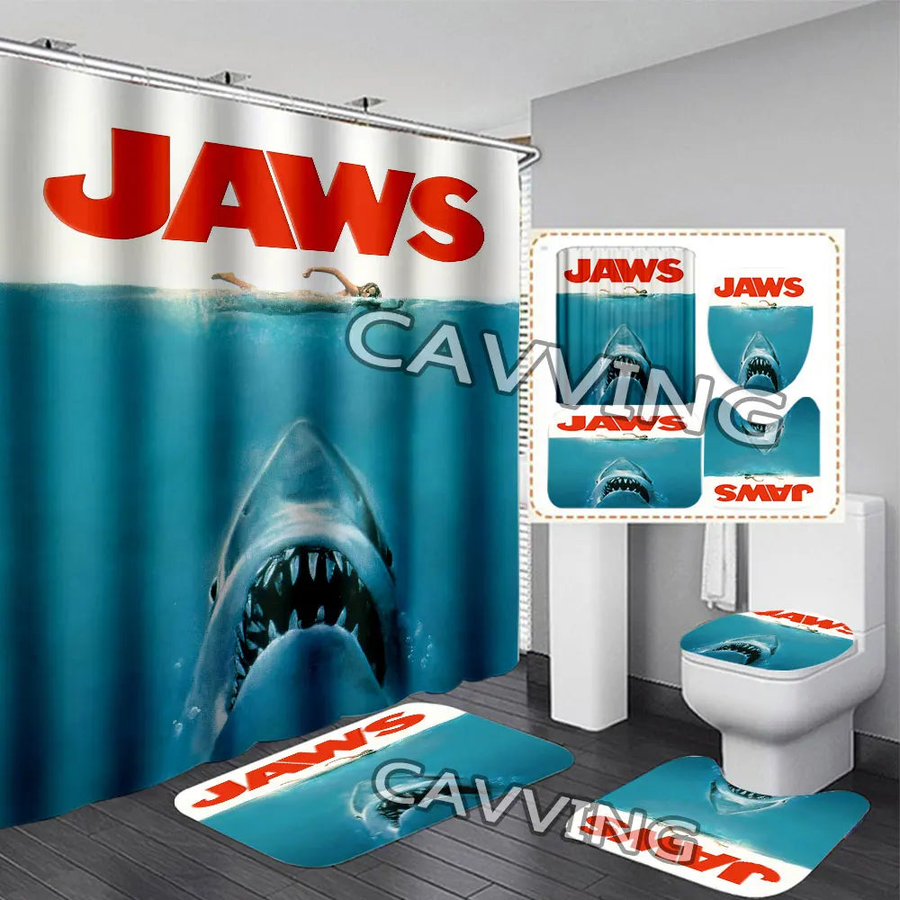 Movie Jaws 3D Shower Curtains Waterproof Bathroom Curtain Anti-slip Bath Mat Set Toilet Rugs Carpet  Home Decor   J01