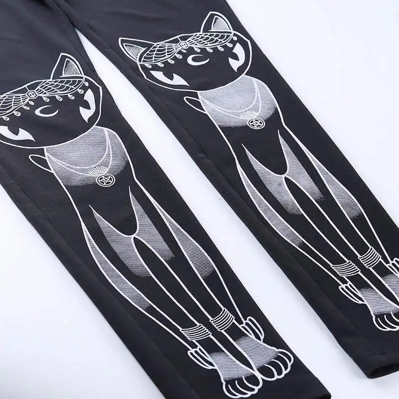 [You're My Secret] 2024 HOT Gothic Leggings For Women Ouija Workout Pants Dark Grunge Black Cat Skull Leggins Devil Satan Legins