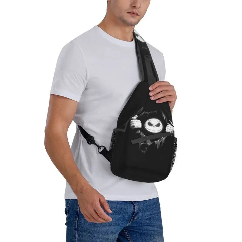 Halloween Skull Jack Sling Crossbody Backpack Men Tim Burton Christmas Horror Movie Shoulder Chest Bag for Travel Hiking Daypack