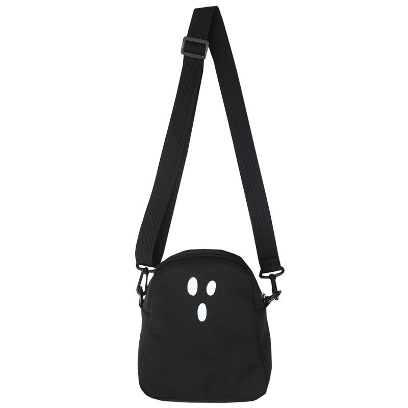 Black White Funny Cute Ghost Kawaii Women Canvas Bag Cartoon Harajuku Chic Ins Shopper Bag Women Shoulder Bags Large Capacity