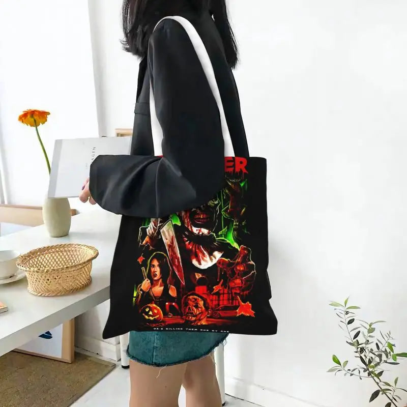 Cute Printing Terrifiers Movie Art Horror Slasher Halloween Tote Shopping Bag Portable Canvas Shoulder Shopper Handbag