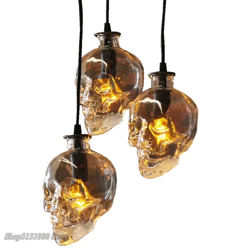 Retro Skull Clear Glass Pendant Dinning Room Bar Glass bottle Pendant Lamp Demon Ghost Skeleton for art Home Decor Light Fixture