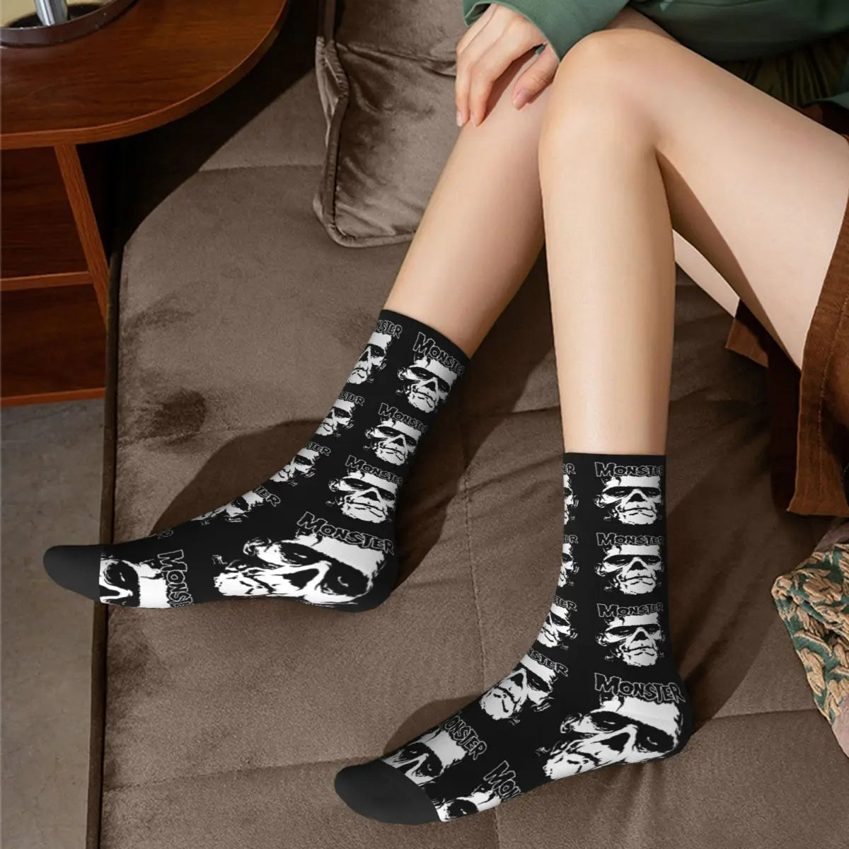 Cool The Monster Skull Basketball Socks Frankenstein Horror Movie Polyester Long Socks for Women Men