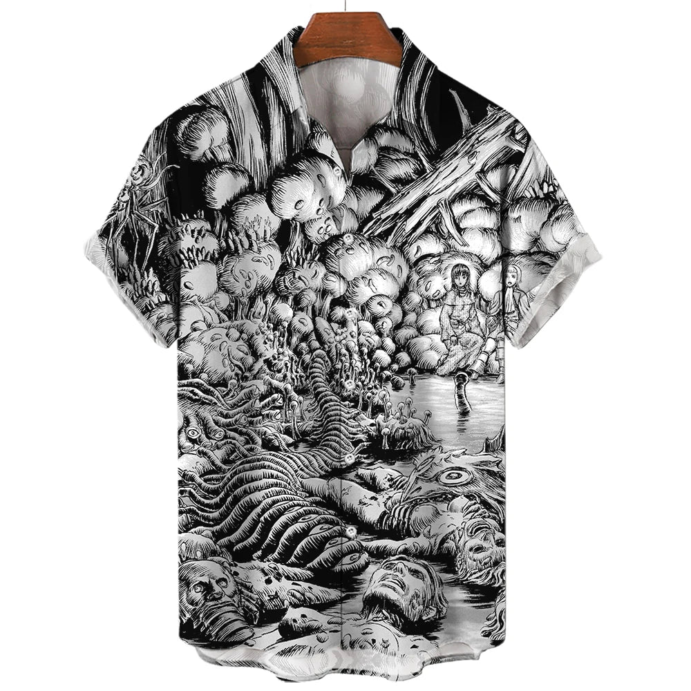 2024 Summer New Men's Shirt 3D Printed Horror Pattern Hawaiian Fashion Designer Men's Horror Shirts Movie Print 3XL Tops