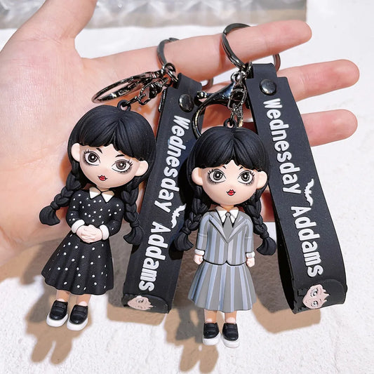 Wednesday Addams Silicone Keychain Toy Thing Hand Home Decor Keychain Doll Schoolbag Pendant Halloween Toy Costume Props