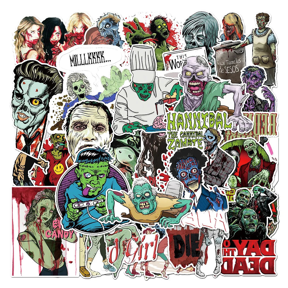 10/30/50PCS Horror Zombie Stickers Decals DIY Skateboard Motorcycle Helmet Laptop Waterproof Graffiti Cool Stickers for Kids