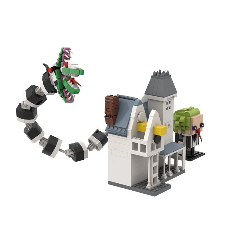 MOC Beetlejuice Serise Model Building Blocks Horror Movie Betelgeuse BrickheadZ Snake and House Brick Toy Halloween Gift