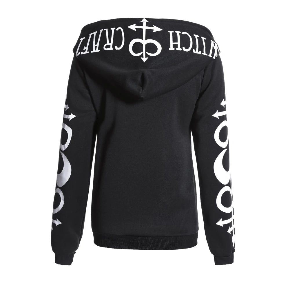 Women Hoodies Sweatshirts Gothic Punk Moon Letters Print Clothes Autumn Winter Long Sleeve Jacket Zipper Lady Coat