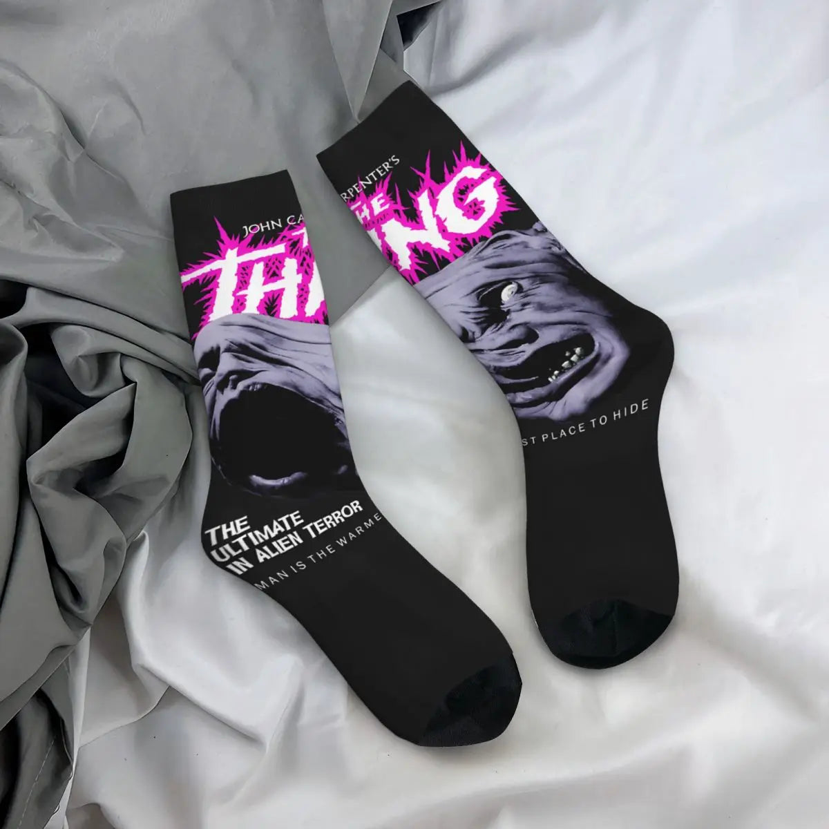 Funny Crazy compression The Thing John Carpenter Horror Sci Fi Sock for Men Hip Hop Harajuku The Thing 1982 Happy Boys Crew Sock