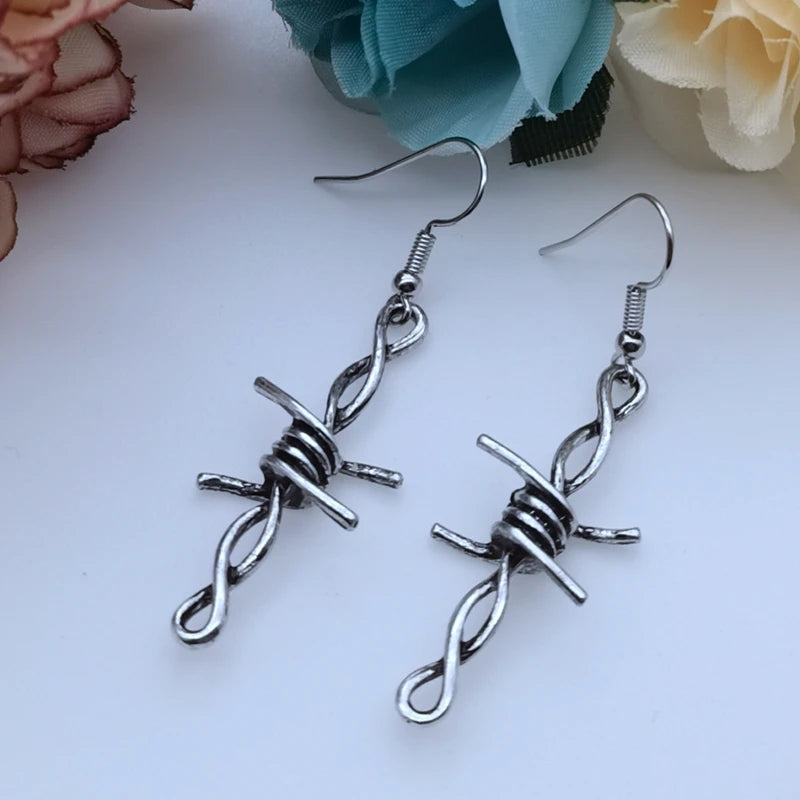 New iron ribbon thorn earrings ladies hip hop punk gothic barbed wire earrings gift small iron chain earrings Gift