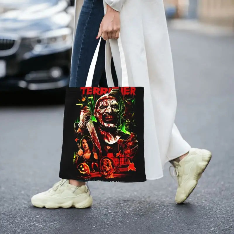 Cute Printing Terrifiers Movie Art Horror Slasher Halloween Tote Shopping Bag Portable Canvas Shoulder Shopper Handbag