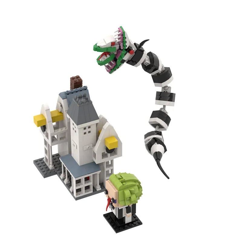 MOC Beetlejuice Serise Model Building Blocks Horror Movie Betelgeuse BrickheadZ Snake and House Brick Toy Halloween Gift