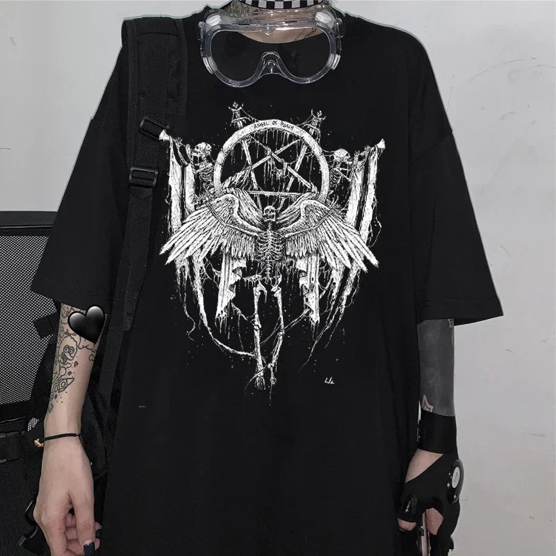 T Shirt Women Goth Harajuku Aesthetic Oversized T-shirt Punk Dark Grunge Streetwear Gothic Top T-shirts Y2k Clothes