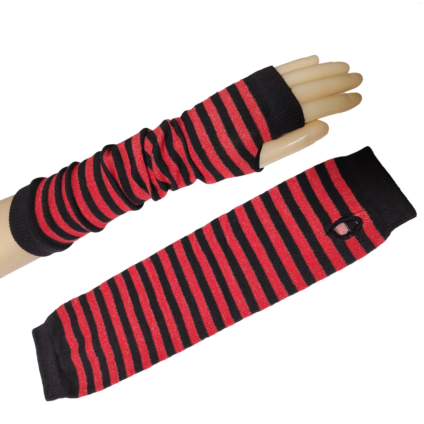 Men Women's Summer Winter Long Knitted Stripe Hip-Hop Emo Gothic Lolita Black Fingerless Gloves Girls Boys Arm Warmers Gloves