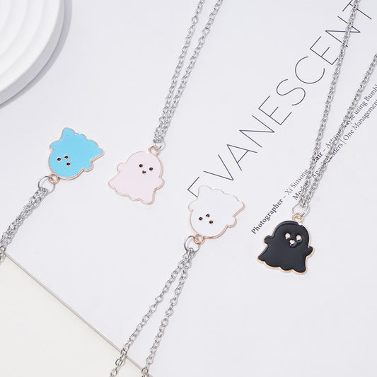 Cute Black And White Ghost Pendant Necklaces For Women Men Best Friend Lovely Ghost Pendant Couple Necklace