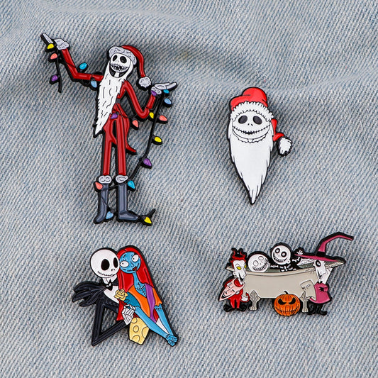 Nightmare Before Christmas Pins Santa Claus Brooch Cartoon Ghost Badge For Bags Jeans Scarf Lapel Pin Jewelry Best Gift